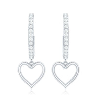 Genuine Diamond Heart Drop Earrings Hoop