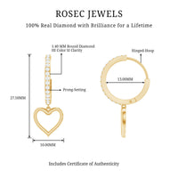 Genuine Diamond Heart Drop Earrings Hoop