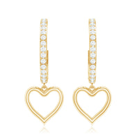 Genuine Diamond Heart Drop Earrings Hoop