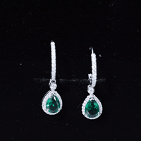 Lab Grown Emerald Hoop Drop Earrings With Moissanite Halo