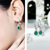 Lab Grown Emerald Hoop Drop Earrings With Moissanite Halo