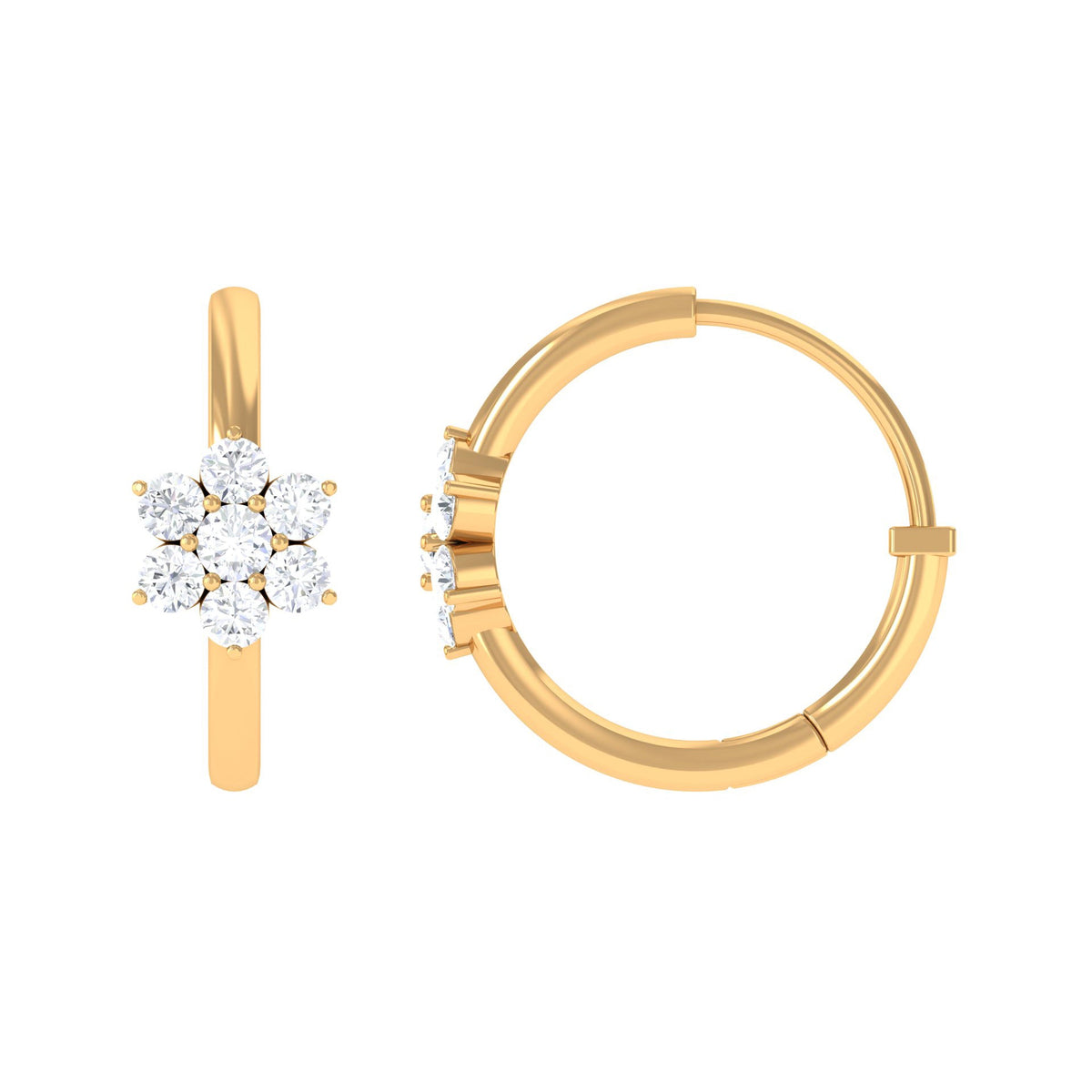 Rosec Jewels diamond flower hoop earrings for women, featuring intricate floral design and sparkling diamonds.
