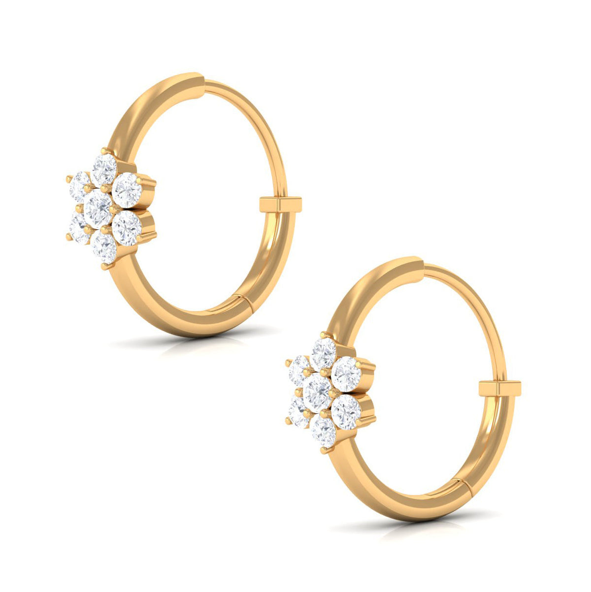 Rosec Jewels diamond flower hoop earrings for women, featuring intricate floral design and sparkling diamond accents.