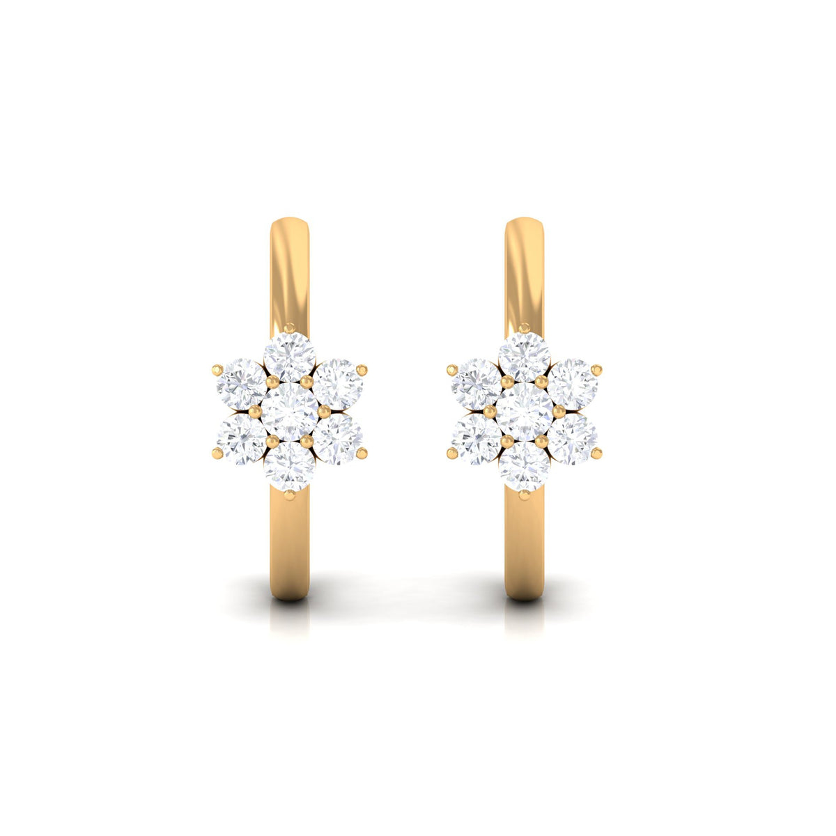 Rosec Jewels diamond flower hoop earrings for women, featuring intricate floral design and sparkling diamonds.