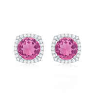 Pink Tourmaline Stud Earrings with Diamond Halo