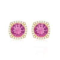 Pink Tourmaline Stud Earrings with Diamond Halo