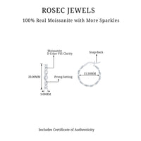 Rosec Jewels braided hoop earrings with sparkling certified moissanite, featuring a stylish and elegant jewelry design.