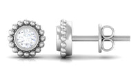 Real Diamond Solitaire Stud Earrings with Beaded Detail