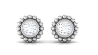 Real Diamond Solitaire Stud Earrings with Beaded Detail