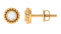 Real Diamond Solitaire Stud Earrings with Beaded Detail