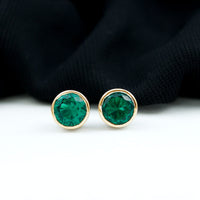 Bezel Set Lab Grown Emerald Solitaire Stud Earrings