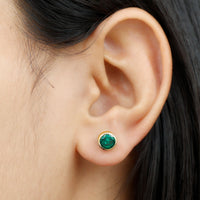 Bezel Set Lab Grown Emerald Solitaire Stud Earrings