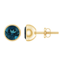 Bezel Set Solitaire London Blue Topaz Everyday Stud Earrings