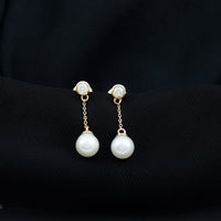 6 Carat Freshwater Pearl and Diamond Chain Drop Earrings