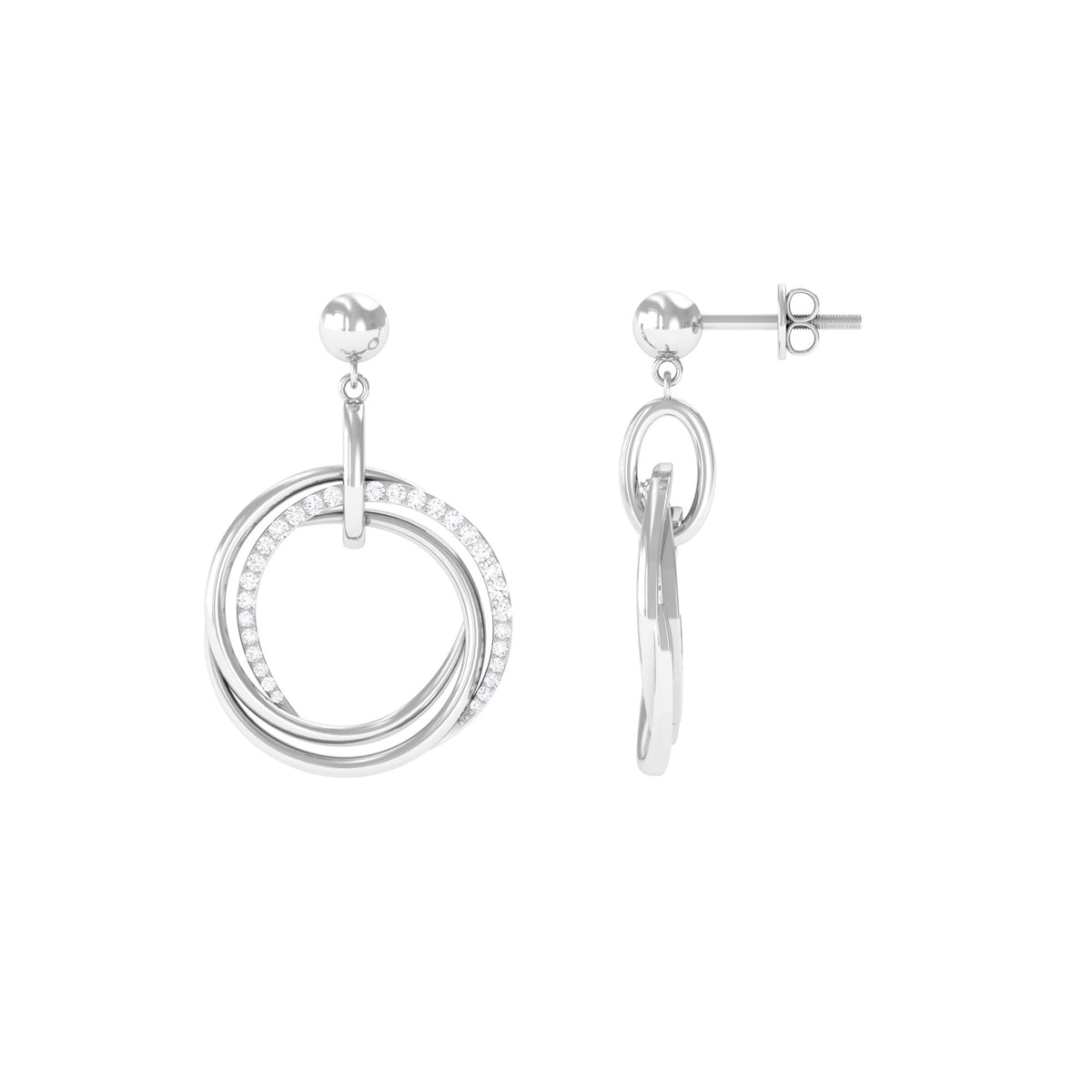 Round cut diamond drop earring with screw back closure by Rosec Jewels, featuring a sparkling diamond design and secure fastening.