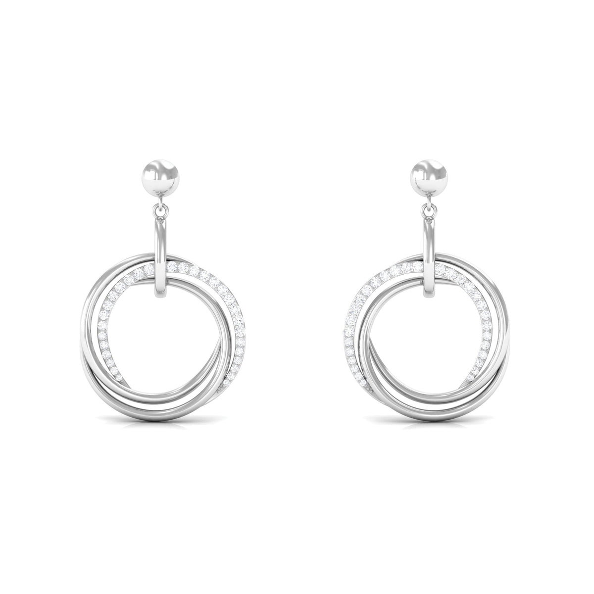 Round cut diamond drop earrings with screw back closure by Rosec Jewels, showcasing elegant sparkling diamonds and secure fastening.