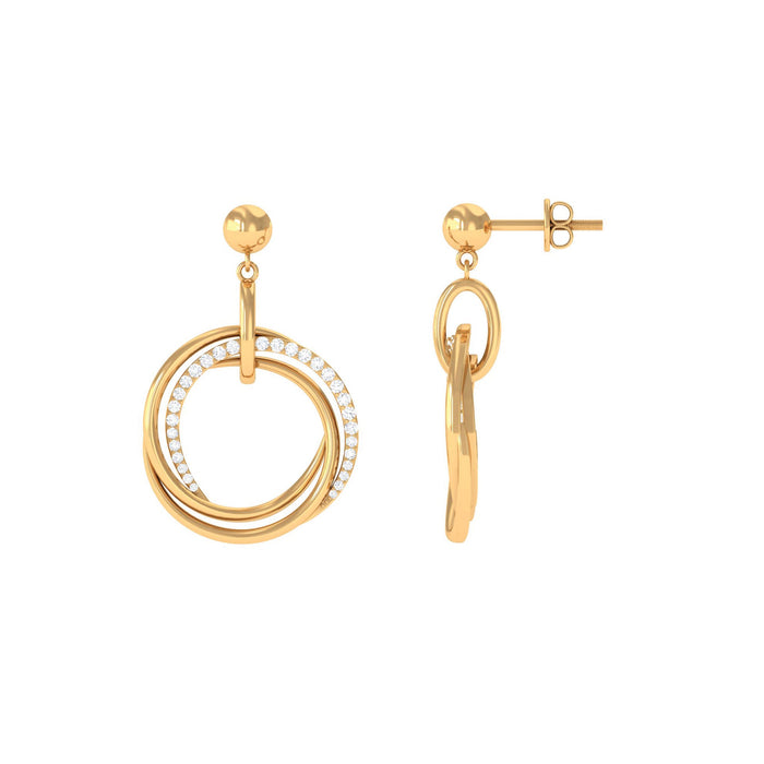 Round cut diamond drop earrings with screw back closure by Rosec Jewels, showcasing sparkling diamonds and elegant design.