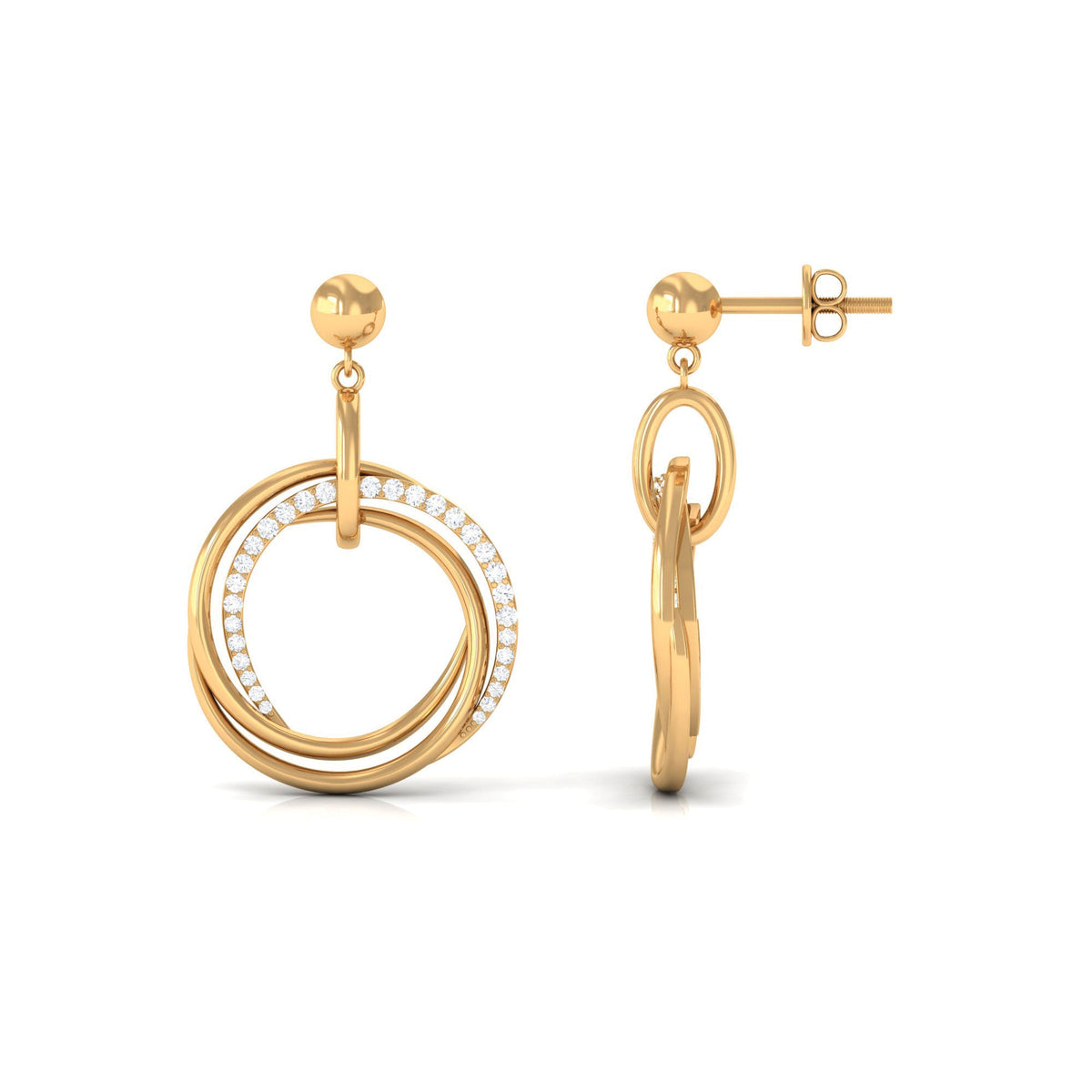 Round cut diamond drop earrings with screw back closure from Rosec Jewels, showcasing sparkling diamonds and elegant design.
