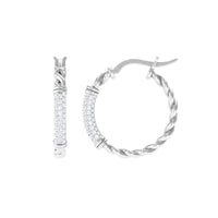 Rosec Jewels 1.25 CT twisted rope hoop earrings with diamond accents, showcasing elegant gold hoops with intricate design details.