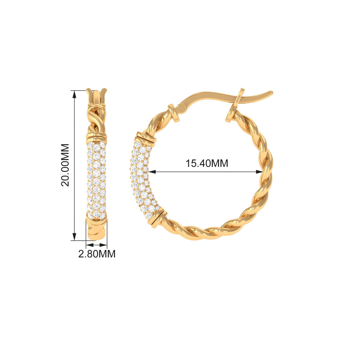Rosec Jewels 1.25 CT twisted rope hoop earrings with diamonds, showcasing elegant gold hoops with sparkling diamond accents.
