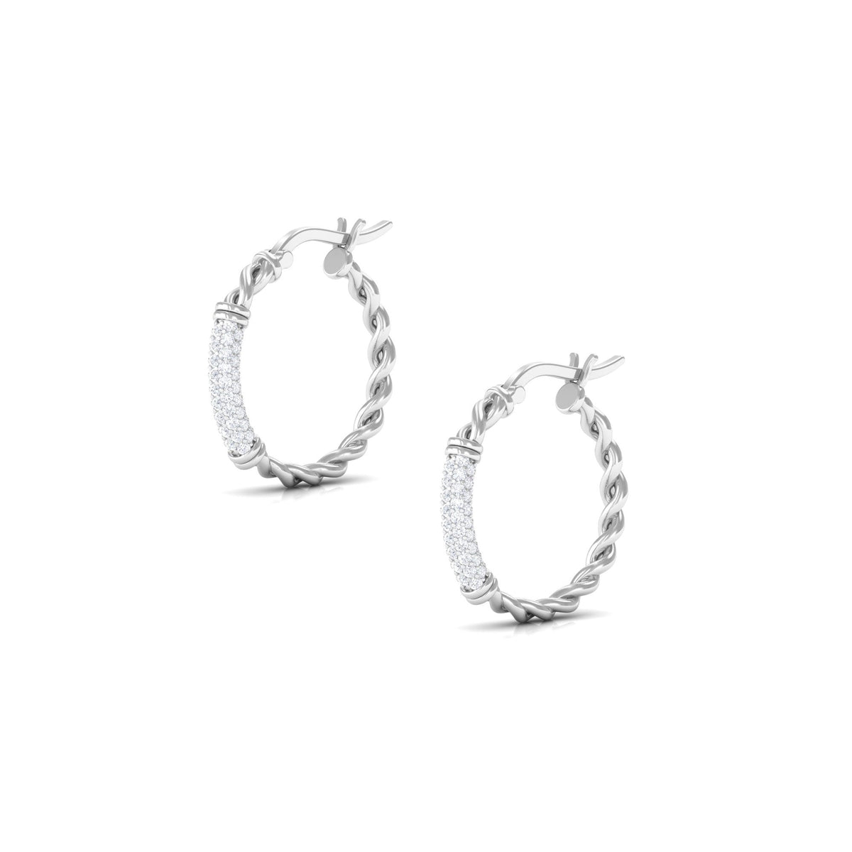 Rosec Jewels 1.25 CT twisted rope hoop earrings with diamond accents, showcasing elegant jewelry design on a white background.