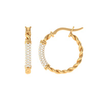 Rosec Jewels 1.25 CT twisted rope hoop earrings with diamond accents, showcasing elegant gold hoops with intricate design and sparkling stones.