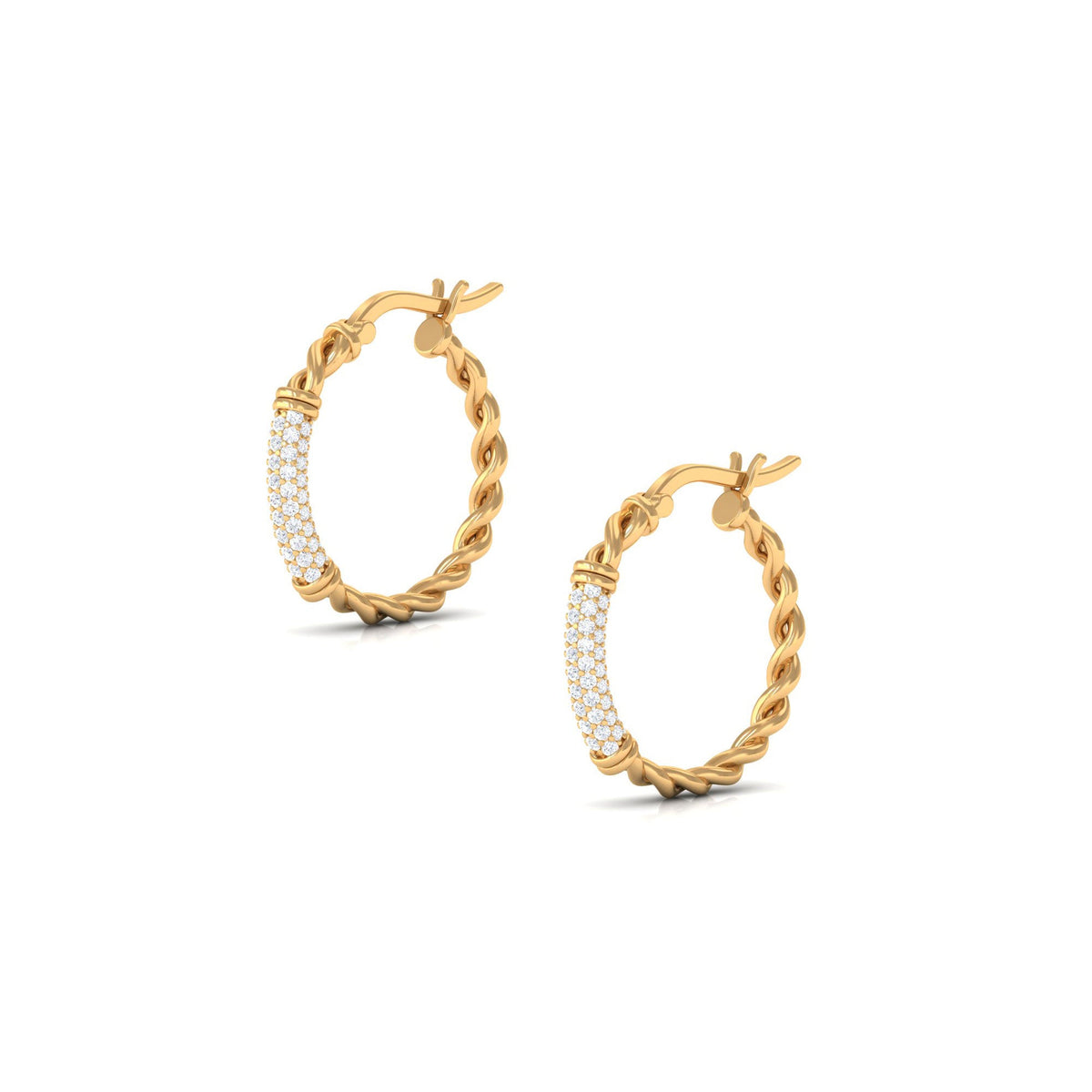 Rosec Jewels 1.25 CT twisted rope hoop earrings with diamond accents, showcasing elegant gold hoops with sparkling diamonds.