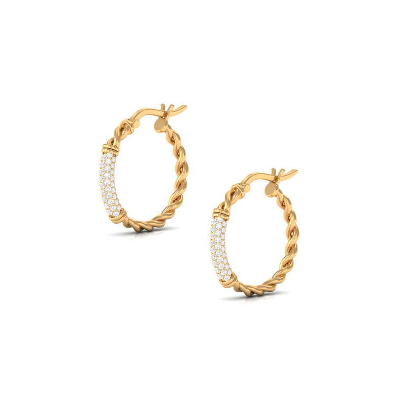 Rosec Jewels 1.25 CT twisted rope hoop earrings with diamond accents, showcasing elegant gold hoops with sparkling diamonds.