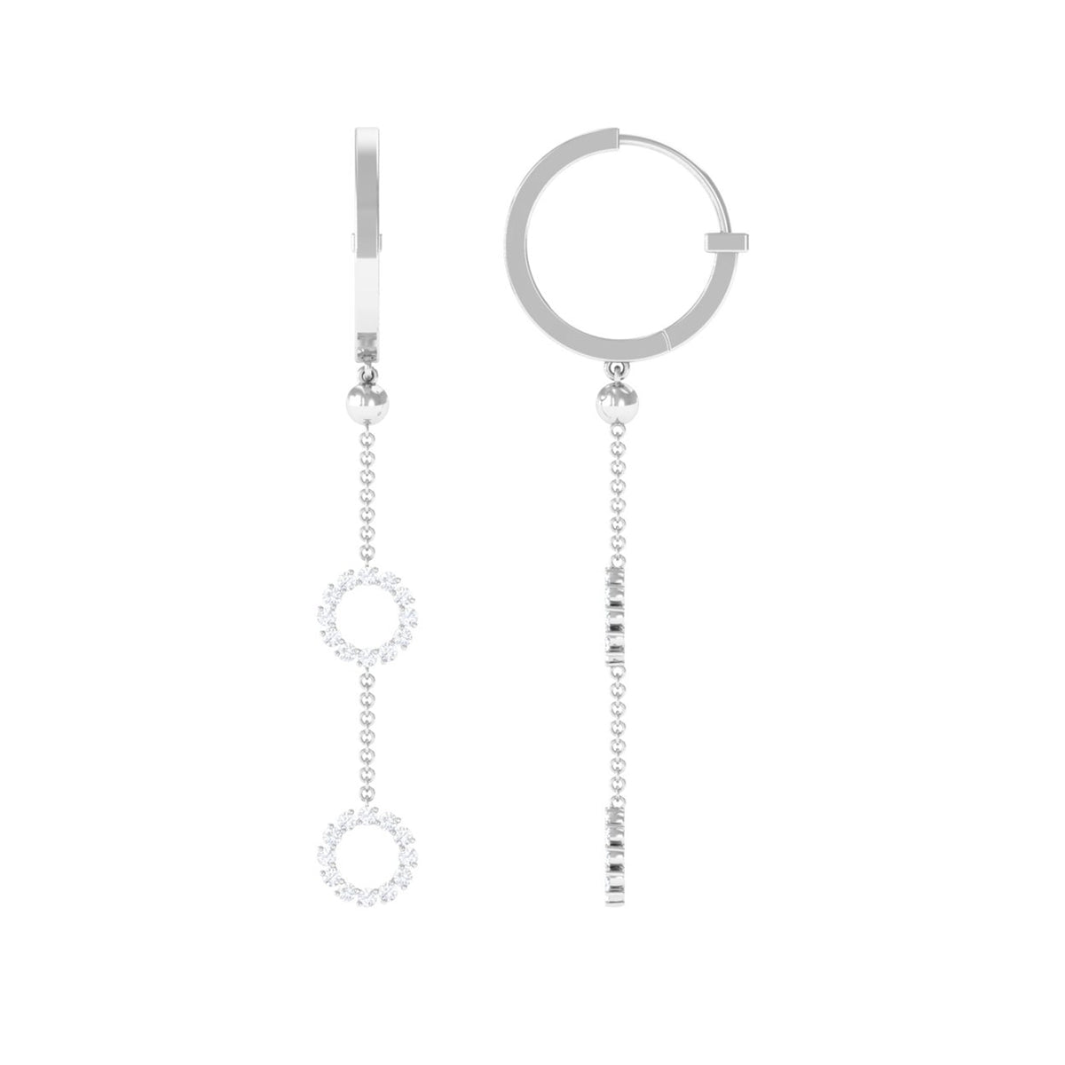 Rosec Jewels open circle diamond dangle hoop earrings with 1-carat total weight, featuring sparkling diamonds on sleek gold hoops.
