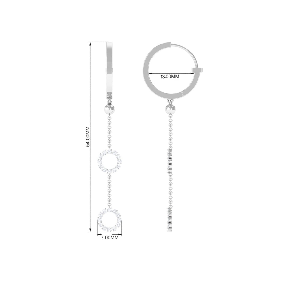 Rosec Jewels 1 CT open circle diamond dangle chain hoop earrings, featuring sparkling diamonds and elegant hoop design.