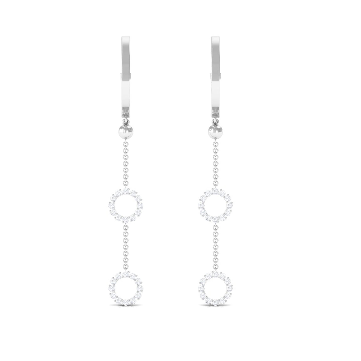 Rosec Jewels open circle diamond dangle chain hoop earrings, showcasing elegant jewelry with sparkling diamonds and delicate design.
