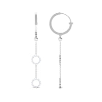 Rosec Jewels 1 CT open circle diamond dangle chain hoop earrings showcasing sparkling diamonds on silver hoops.