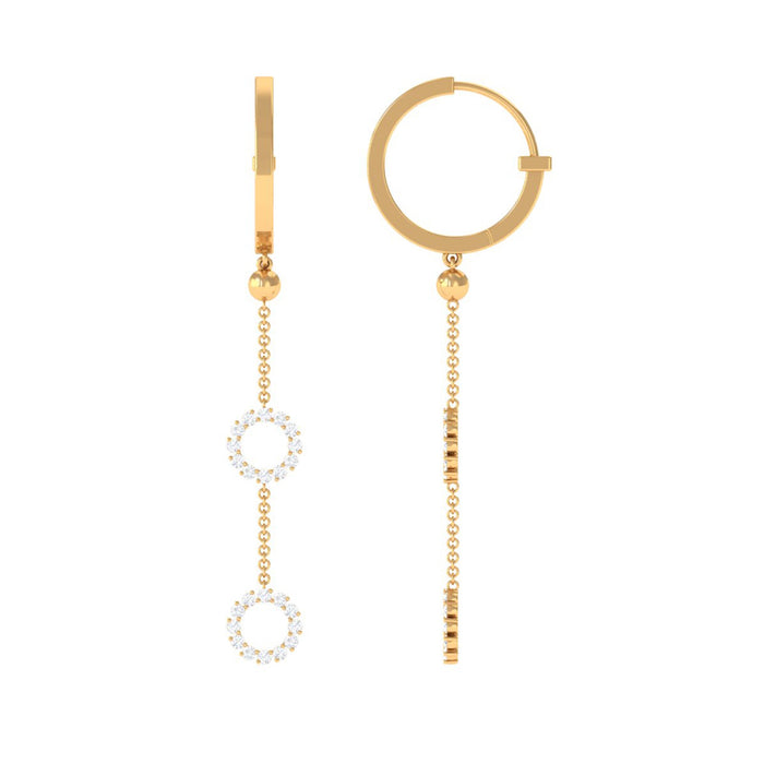 Rosec Jewels 1 CT open circle diamond dangle chain hoop earrings, silver-tone jewelry with sparkling diamond accents