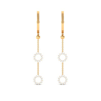 Open circle diamond dangle chain hoop earrings from Rosec Jewels featuring sparkling diamonds and gold-tone hoops.