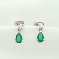 Certified Emerald and Diamond Bridal Teardrop Earrings