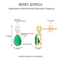 Certified Emerald and Diamond Bridal Teardrop Earrings