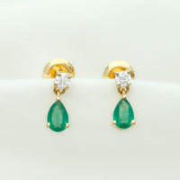 Certified Emerald and Diamond Bridal Teardrop Earrings