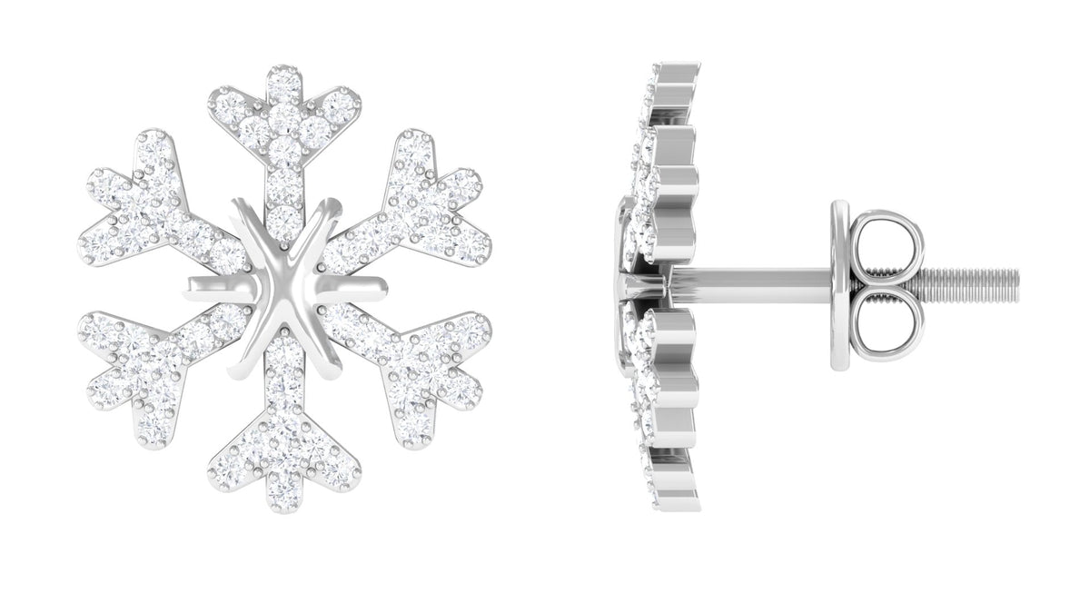 Natural Diamond Snowflake Earrings with Screw Back