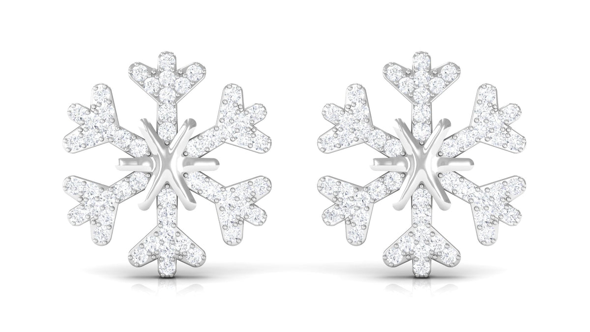 Natural Diamond Snowflake Earrings with Screw Back