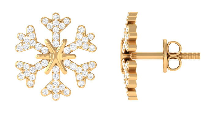Natural Diamond Snowflake Earrings with Screw Back