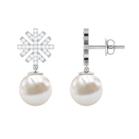 Freshwater pearl drop earrings with round diamond stones from Rosec Jewels, showcasing elegant jewelry design.