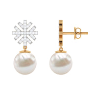 Freshwater pearl drop earrings with round diamond stones from Rosec Jewels, showcasing elegant jewelry design and sparkling accents.