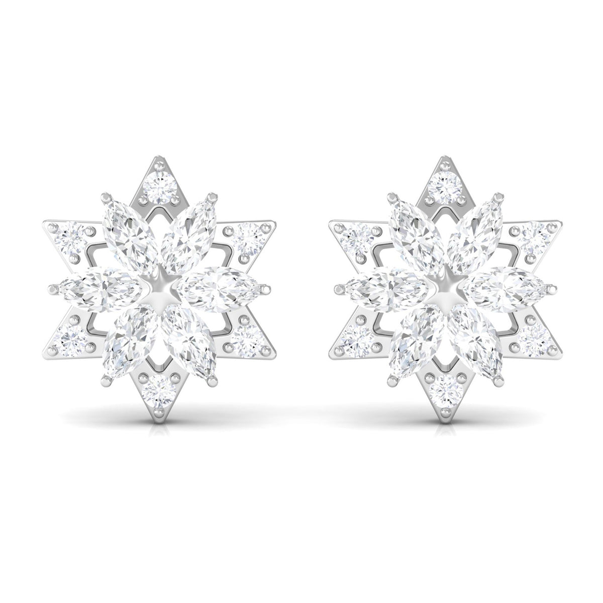 Round Diamond Flower Stud Earrings With Screw Back