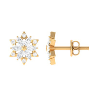 Round Diamond Flower Stud Earrings With Screw Back