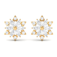 Round Diamond Flower Stud Earrings With Screw Back