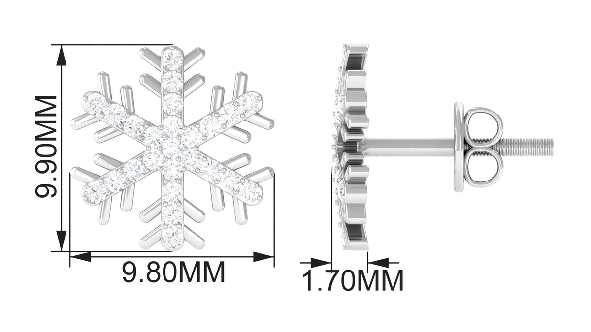 Certified real diamond snowflake earrings by Rosec Jewels featuring sparkling snowflake design for festive occasions.