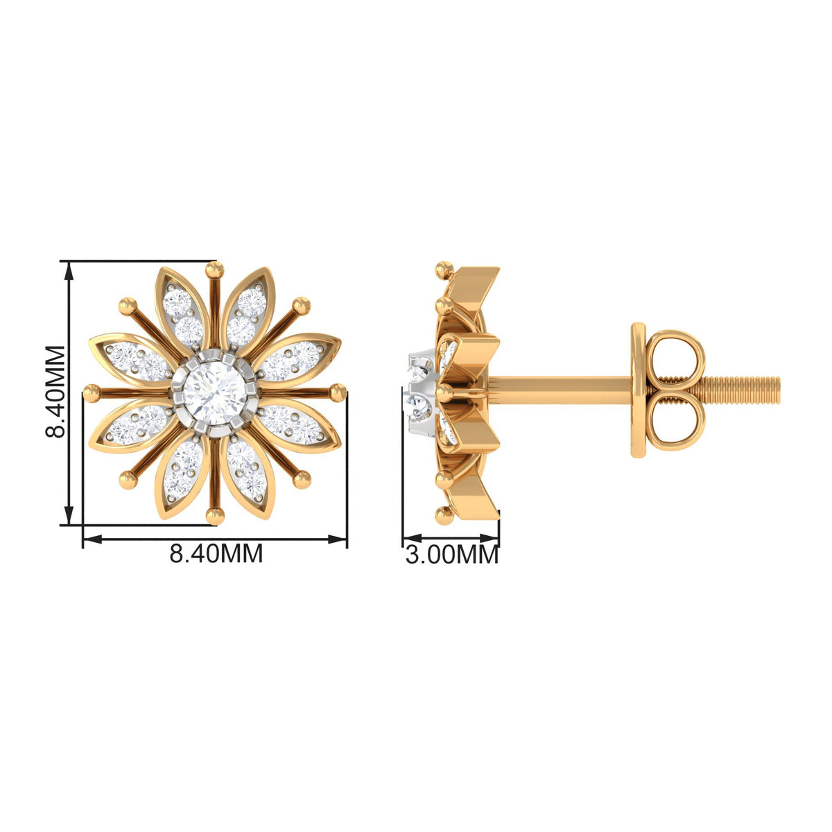 Rosec Jewels certified real diamond snowflake earrings, festive jewelry featuring sparkling diamond accents on intricate snowflake design