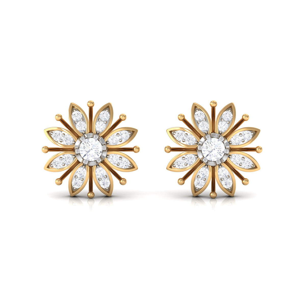Certified real diamond snowflake earrings by Rosec Jewels, featuring intricate snowflake design with sparkling diamonds.