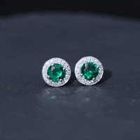 Lab Created Emerald and Diamond Wedding Stud Earrings