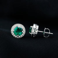 Lab Created Emerald and Diamond Wedding Stud Earrings